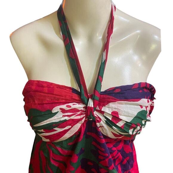 Ann Taylor Halter Dress Womens Multi Color Hawaiian Ruffle Hem Maxi Lined 2 - Picture 4 of 8